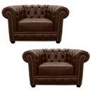 Ver imagem 1 de Kit 2 Poltronas Chesterfield com Pés Madeira Couro Capucino - Mempra