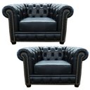 Ver imagem 1 de Kit 2 Poltronas Chesterfield com Pés Madeira Couro Preto - Mempra