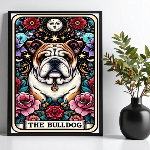 Quadro Carta Tarot - The Bulldog 33x24cm:moldura Preta