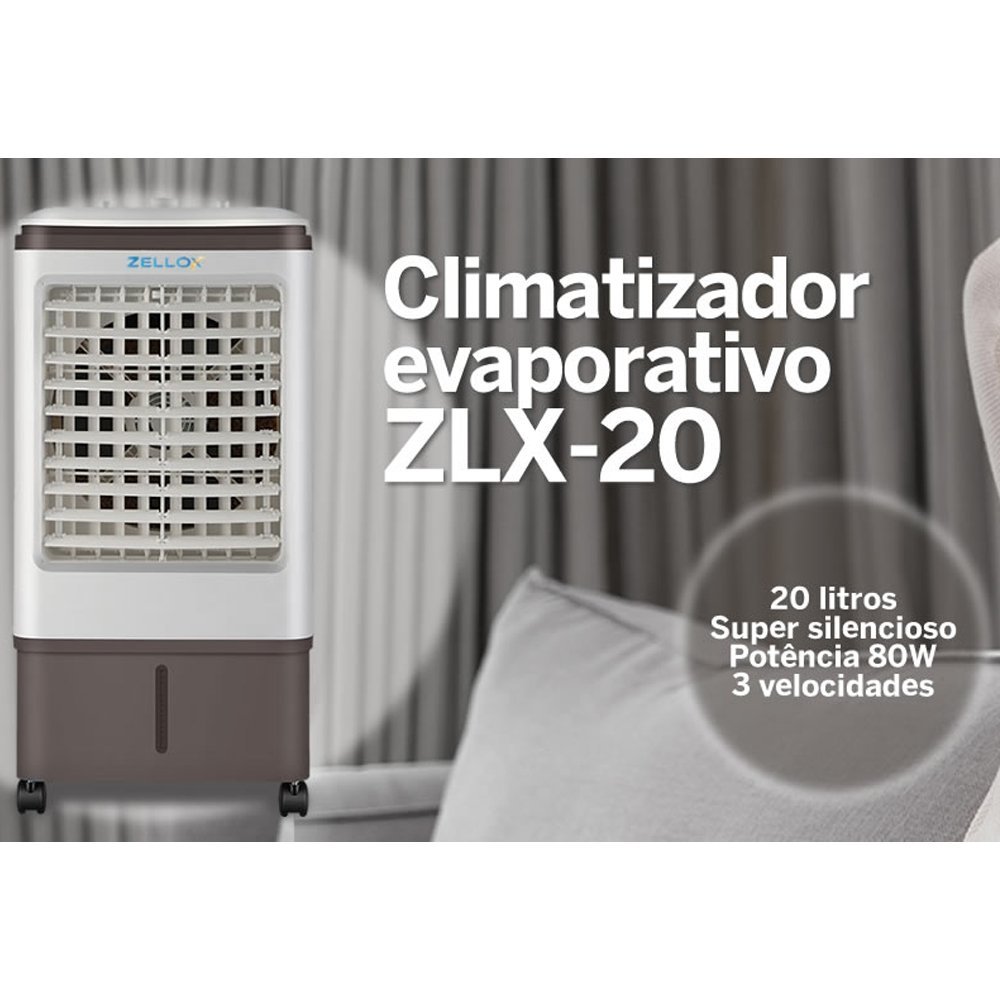 Climatizador de Ar Evaporativo Zlx-20 Ts80w 20 Litros 4 Funções 220v Zellox - 3