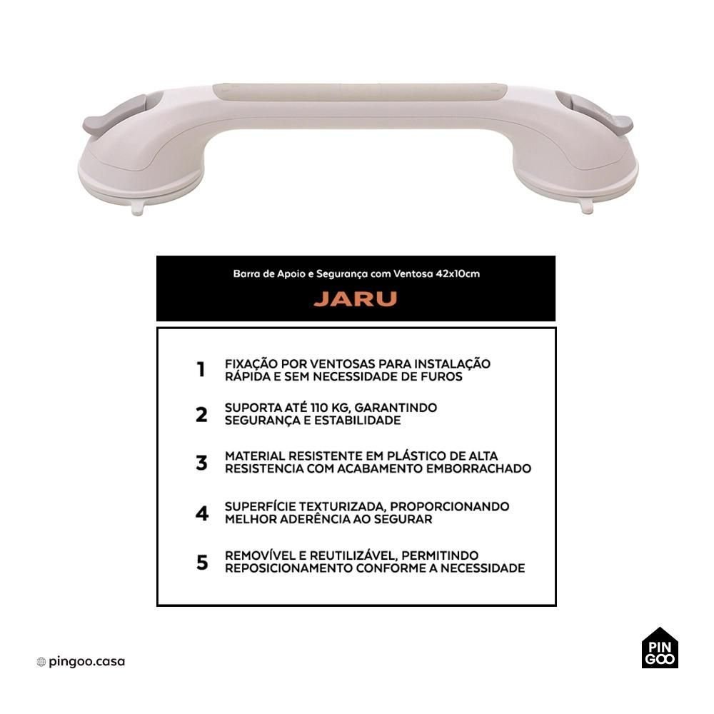 Barra de Apoio e Segurança com Ventosa 42 Cm Jaru Pingoo.casa - Branco - 2
