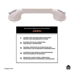 Barra de Apoio e Segurança com Ventosa 42 Cm Jaru Pingoo.casa - Branco - 2
