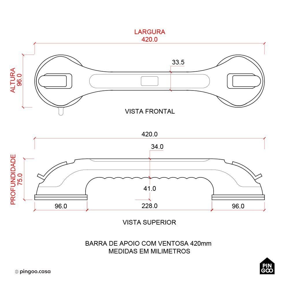 Barra de Apoio e Segurança com Ventosa 42 Cm Jaru Pingoo.casa - Branco - 9