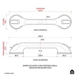 Barra de Apoio e Segurança com Ventosa 42 Cm Jaru Pingoo.casa - Branco - 9
