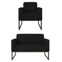 Ver imagem 1 de Kit Namoradeira e 1 Poltrona Decorativa Base Industrial Preta Maressa S07 Suede Preto - Ibiza