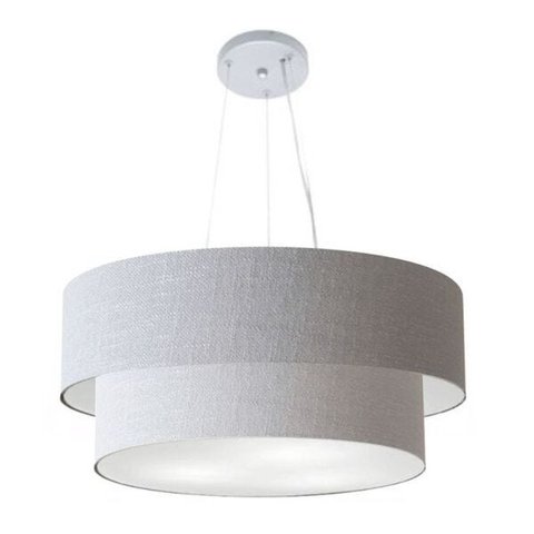 Lustre Pendente Cilíndrico Vivare Md-4371 Cúpula Tecido 80x70cm - Rustico Cinza