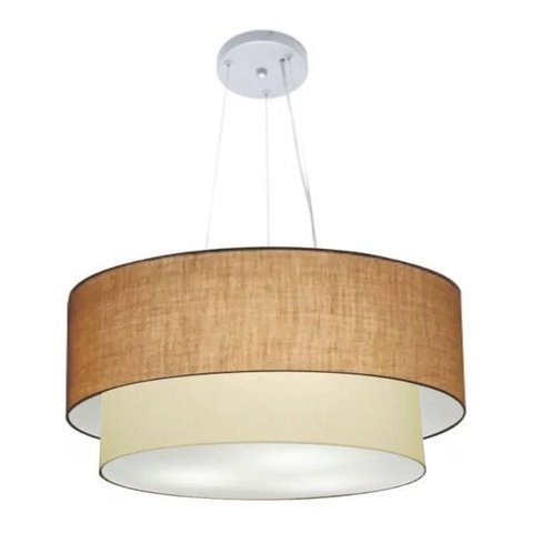 Lustre Pendente Cilíndrico Vivare Md-4371 Cúpula Tecido 80x70cm - Palha / Bege