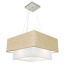 Ver imagem 1 de Lustre Pendente Quadrado Duplo Md-4066 Cupula Tec 25/50x35cm Rustico Bege-Branco