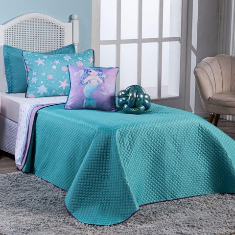 Kit Cobre Leito Sereia Tiffany Dupla Face C/ Almofadas Casal Padrão 07 Peças