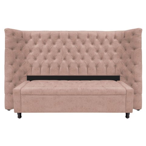 Kit Cabeceira e Calçadeira Baú King Everest P02 195cm para Cama Box Suede - Doce Sonho Móveis Ros