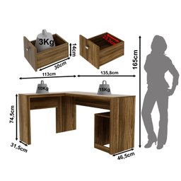 Mesa Escritorio de Canto Escrivaninha 2 Gavetas Nogal - Tecno Mobili - 2 Mesa Escritorio de Canto Escrivaninha 2 Gavetas Nogal - Tecno Mobili - 2