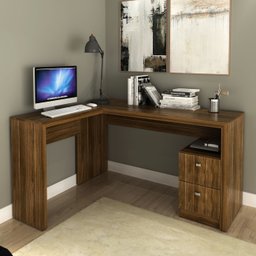 Mesa para Escritório de Canto 1,36x1,13m 2 Gavetas Várias Cores Me4129 Tecno Mobili - Nogal - 1