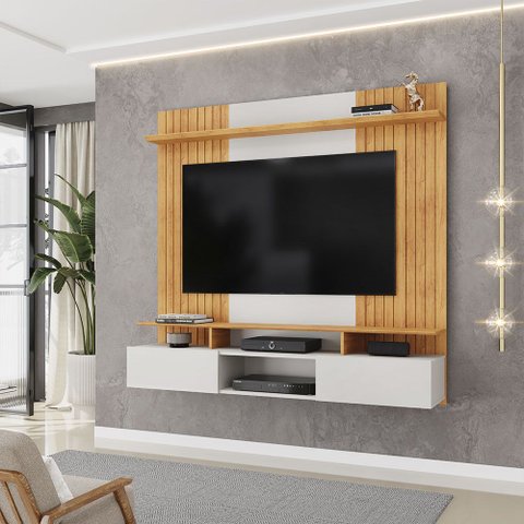 Painel Suspenso Ripado Decorativo Vilgax Tv 65" Portas Basculantes Bali/cedro G18 - Gran Belo