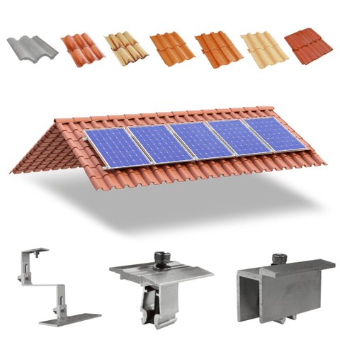 Kit Estrutura Suporte Fixador para 05 Placas Painel Solar Alumínio e Inox Telha Cerâmica e Cimento |