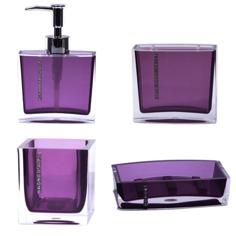 Kit Banheiro em Acrílico 4 Peças Lavabo Porta Sabonete Roxo