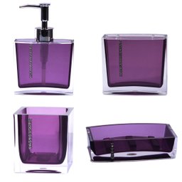 Kit Banheiro em Acrílico 4 Peças Lavabo Porta Sabonete Roxo - 1