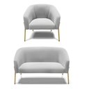 Ver imagem 1 de Sofá Namoradeira e Poltrona Pé de Ferro Dourado Stella Suede D03 - D'Rossi Cinza