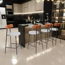 Ver imagem 2 de Kit 04 Banquetas Baixa Cozinha Sala Jantar Bancada Milão L02 Couríssimo Camel Linho Cinza - lyam dec