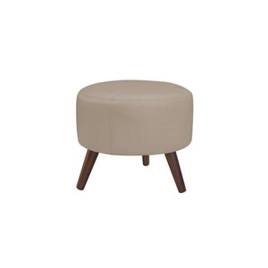 Puff Decorativo Redondo Pés Palito Couro Natural Bege