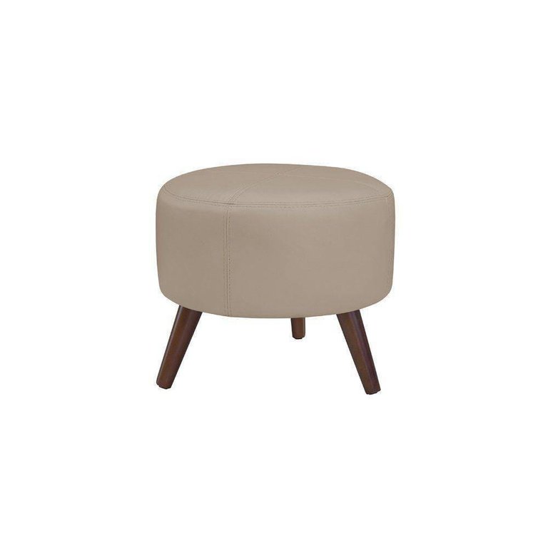 Puff Decorativo Redondo Pés Palito Couro Natural Bege