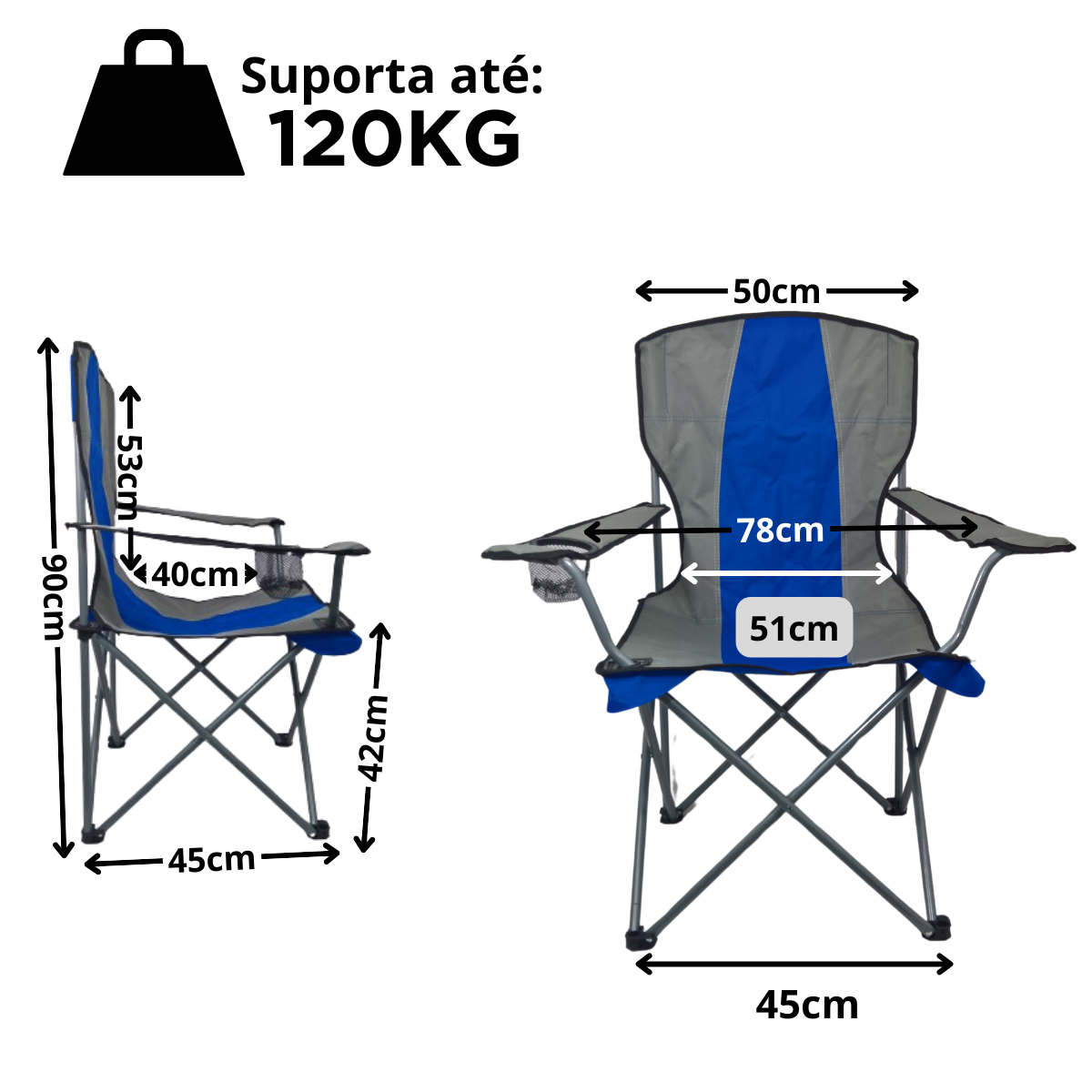 Cadeira para Camping Dobravel Portatil Voyager 120kg Azul/ci Lu0097_az - 6