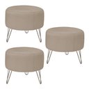 Ver imagem 1 de Kit 3 Puffs Decorativos Redondo Pés Metal Couro Natural Bege