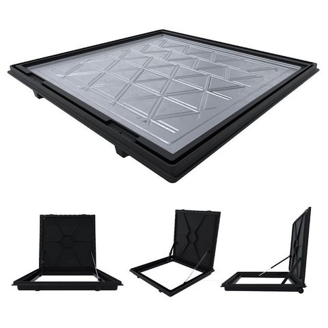 Tampa Piscina Casa Máquina 60x60 Articulada Rebaixada Preta