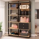 Ver imagem 1 de Guarda Roupas Closet 2 Gavetas e 6 Prateleiras Cb0093 Linha Industrial Genialflex Freijo Fosco/preto