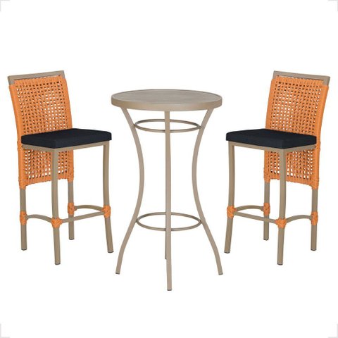 Mesa Bistro e 2 Banquetas Roma Fendi Corda Náutica 12 Trama Original