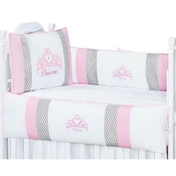 Kit Berço Princesa Padrão Americano 09 Peças Rosa - Giz de Cor - 1