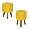 Kit 2 Puffs Banquetas Round Nobre 3 Pés Madeira Amarelo - 1