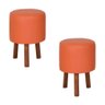 Kit 2 Puffs Banquetas Round Nobre 3 Pés Madeira Laranja - 1