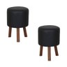 Kit 2 Puffs Banquetas Round Nobre 3 Pés Madeira Preto - 1