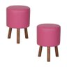 Kit 2 Puffs Banquetas Round Nobre 3 Pés Madeira Rosa - 1