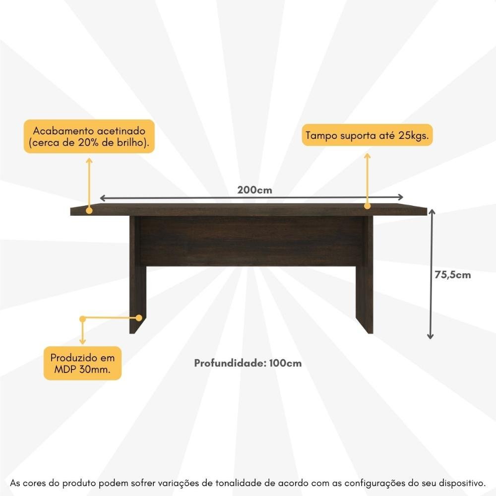 Mesa de Escritório 200cm para Reunião com Tampo 30mm Multimóveis Cr25281 - 3