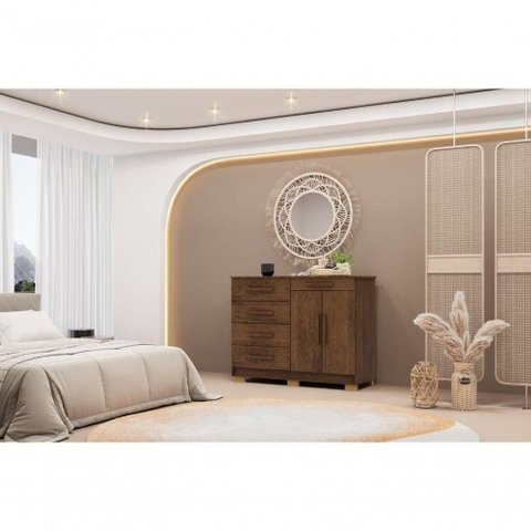 Cômoda Sirius 5 Gavetas MDF-MDP Puxador MDF Imbuia Rústico Vila Rica