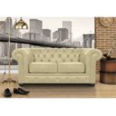 Ver imagem 3 de Sofá Chesterfield 2 Lugares com Pés Madeira Couro Bege - Mempra