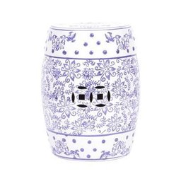 Puff Seat Garden Cerâmica Chinesa Branca e Azul - 2