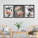 Ver imagem 1 de Kit 3 Quadros Florais Nuances Cinza e Laranja 45x34cm:moldura Preta