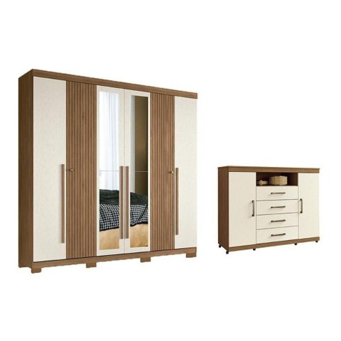 Guarda Roupa +cômoda 2 Peças Qc348 Jatoba/areia - Santos Andirá