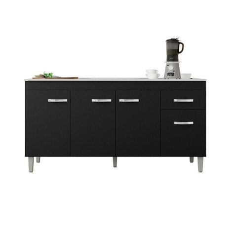 Balcão para Pia Gabriela sem Tampo 145cm 4 Portas 1 Gaveta - AJL Móveis Cor Preto