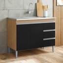 Ver imagem 2 de Balcão Gabinete Cozinha Andréia 100cm 2 Portas sem Tampo Mdp Amêndoa/preto - Desk Design