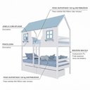 Ver imagem 3 de Beliche Casinha Encantada com 02 Gavetas Madeira Maciça Branco / Azul Housin