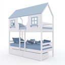 Ver imagem 2 de Beliche Casinha Encantada com 02 Gavetas Madeira Maciça Branco / Azul Housin