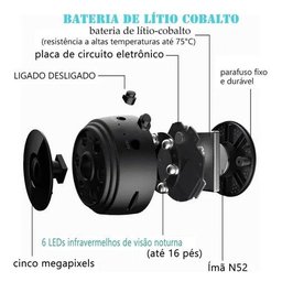 MICRO CÂMERA SEGURANÇA MAGNÉTICA IP ESPIÃ MINI VIGILÂNCIA WI-FI BATERIA PORTÁTIL - 6