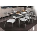 Ver imagem 1 de Conjunto: Mesa Sala Jantar Elba Tampo Madeirado C/ Vidro 160cm e 6 Cadeiras Portugal Cromada/preto