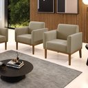 Ver imagem 2 de Kit 2 Poltronas Base de Madeira Fixa Castanho Marisa Suede Marrom Rato - D'Rossi