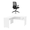 Ver imagem 3 de Mesa de Escritório em L 140x60cm com 2 Gavetas + Cadeira de Escritório Ergonômica Reclinável