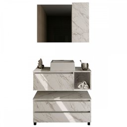 Armário de Banheiro com Cuba 1 Porta 2 Gavetas Mármore Branco Bn3617 - Tecno Mobili - 2