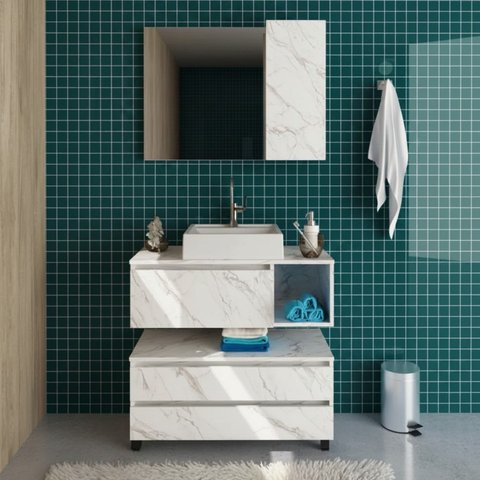 Conjunto Gabinete Banheiro 80cm Tecnomobili com Cuba e Espelheira